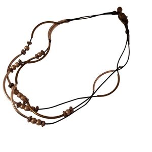 Lizzy James Boho Branded Necklace Silver Toned Metal & Black Cord Wrap Style